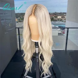 Platinum Ash Blonde Brazilian Human Hair Full Lace Wig HD Transparent Clear Natural Wave Lace Frontal Wigs Bleached Knots Qearl