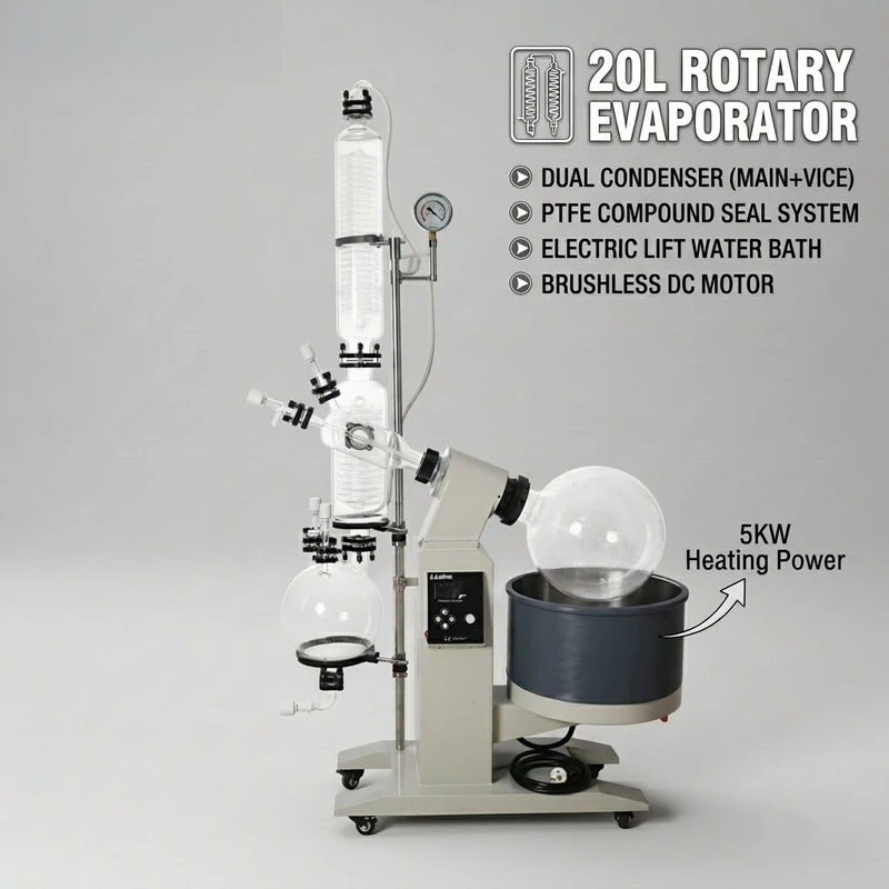 20L Rotary Evaporator With Double Condenser High Vacuum Sealing System Efficient Solvent Recovery For Herbal Extraction