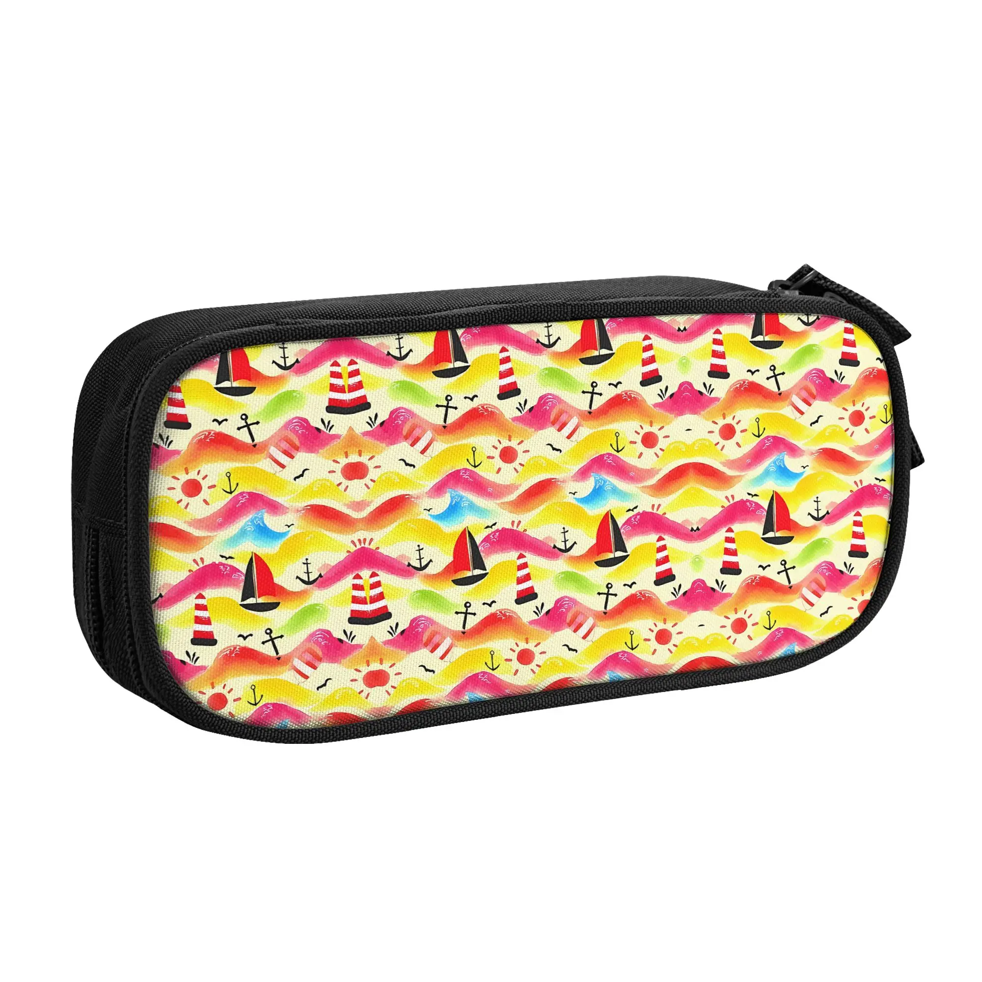 1 piece Lightweight Abstract Colorful Wavy Sailboat Pattern Pencil Case Teen Pen Bag Back To School School Pencil Pouch