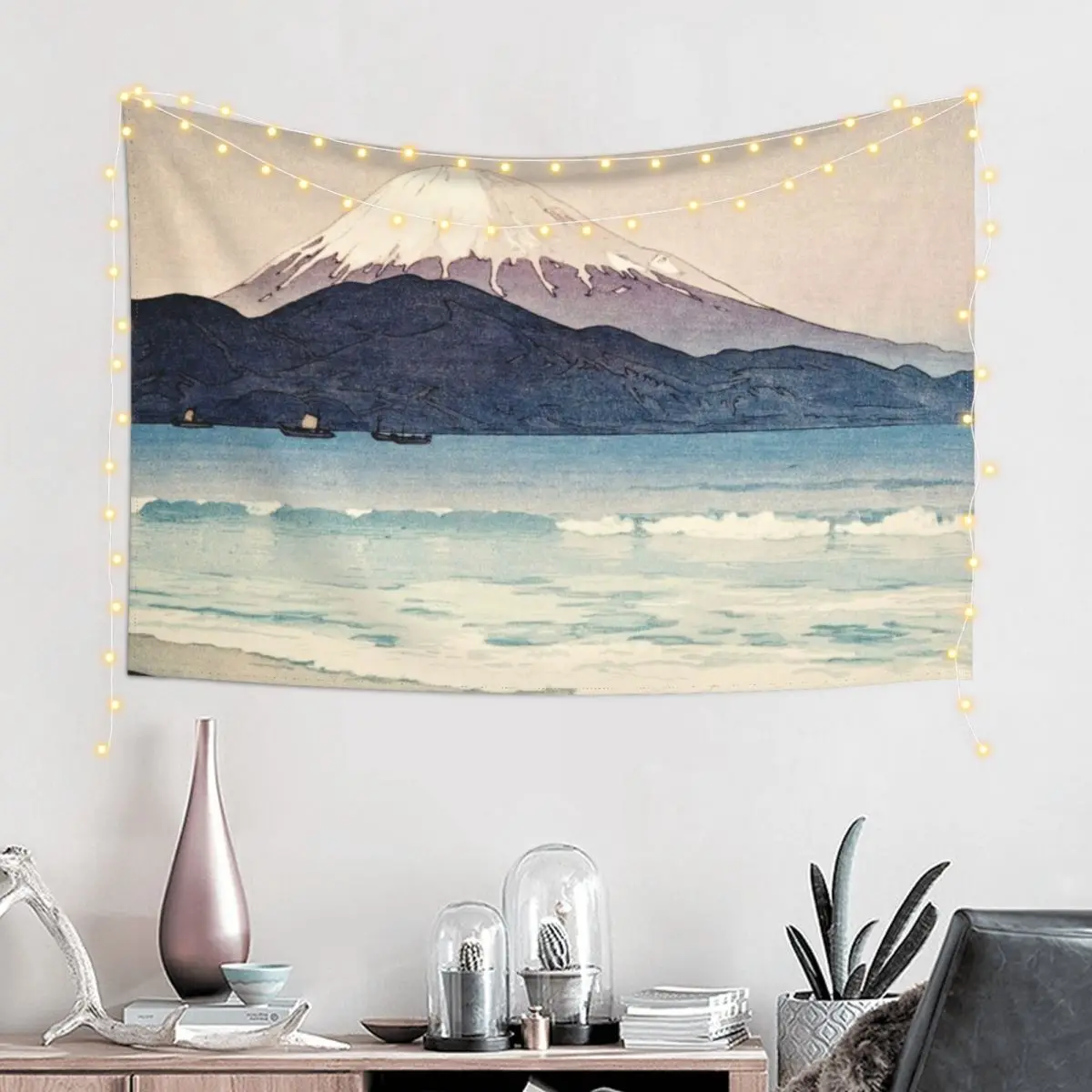 Hiroshi Yoshida - Mount Fuji from Miho Tapestry Carpet Wall Home Decoration Accessories Things To Decorate The Room Tapestry