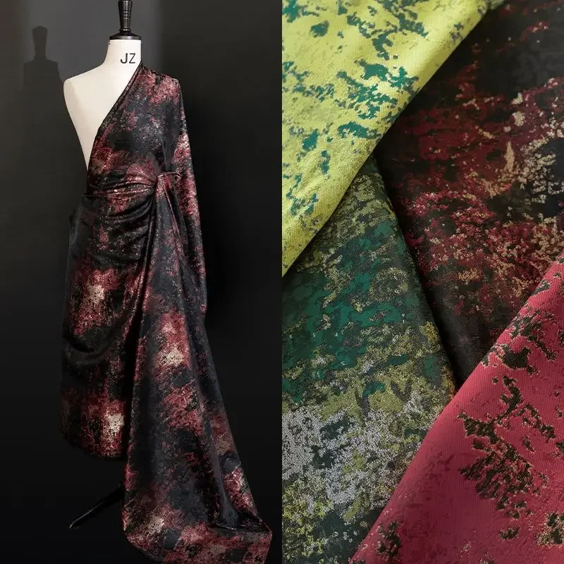 Wine Red Black Cloud Gilded Reflective Jacquard Fabric Horse Face Skirt Hanfu Suit Jacket Chinese Style Clothing Designer Fabric