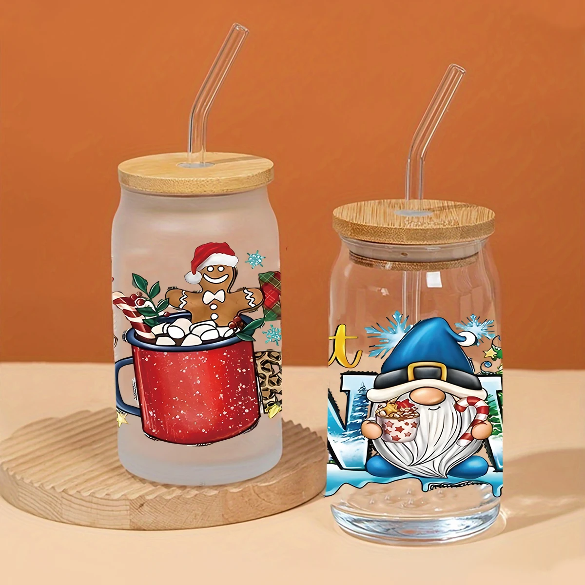 Christmas Faceless Doll UV Printed Glass Cup Sticker Navidad Natal Noel Merry Christmas Decorations For Home 2024 New Year 2025