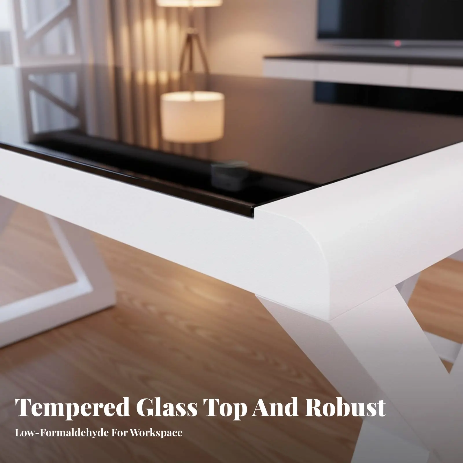 

Glass-Surface Desk Metal Desk Modern Design X-Leg Glass-Surface Desk Desk Rounded Corners Formaldehydeformaldehyde-Safe