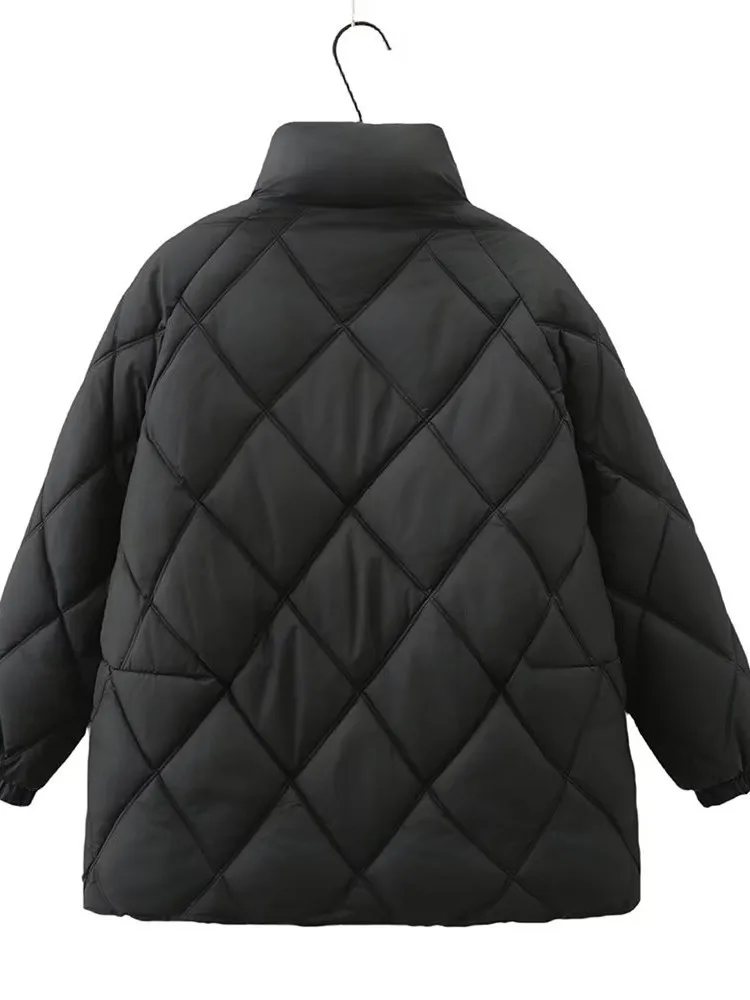 Plus Size Women's Clothing Winter Coat Thickened Interlayer With Cotton In The Middle.Premium Thermal Jacket In Quilted Plaid