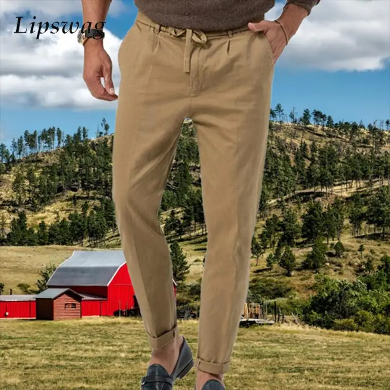 

Stylish Men's Loose Straight Trousers 2025 Spring Fall Outdoor Casual Breathable Solid Color Pants Men Fashion Drawstring Pants