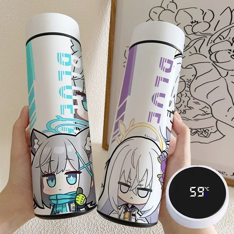 Anime Blue Archive Sunaokami Shiroko‌ Cosplay 500ML Temperature Display Thermos Cup Stainless Steel Coffee Mug Birthday Gift