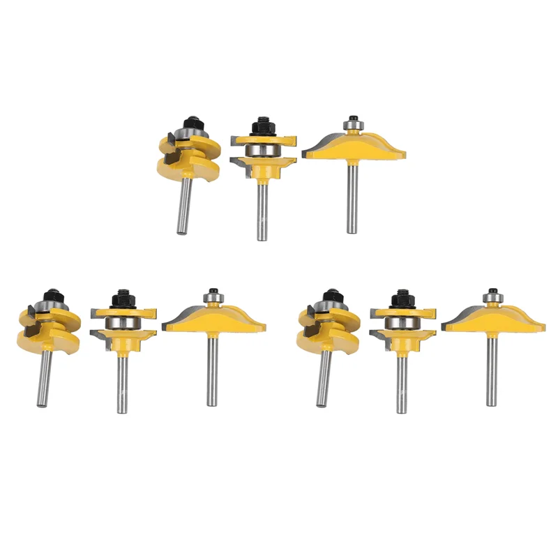 ABRW-9Pc1/4 Set di punte per router per porta dell'armadio con pannello rialzato con gambo - Punte per router per la lavorazione del legno Ogee a 3 bit