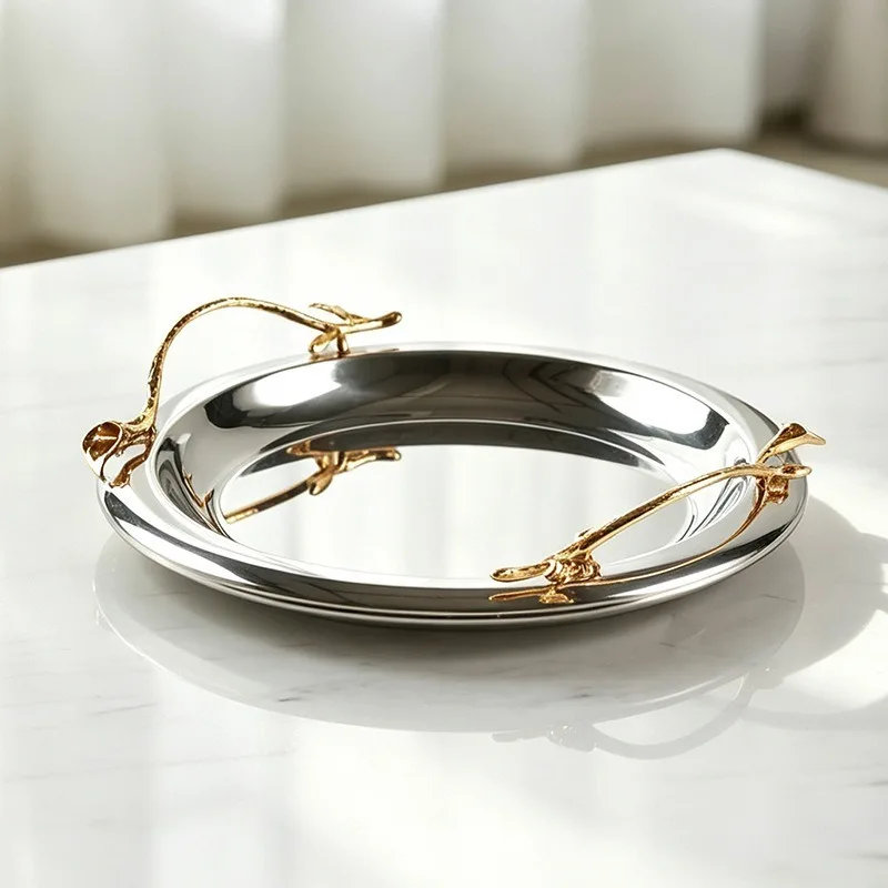 Stainless Steel Tray French Pretty Luxury Decorative Trays Unique Modern Aesthetic Designed Trays Elegant Center Table Ornaments