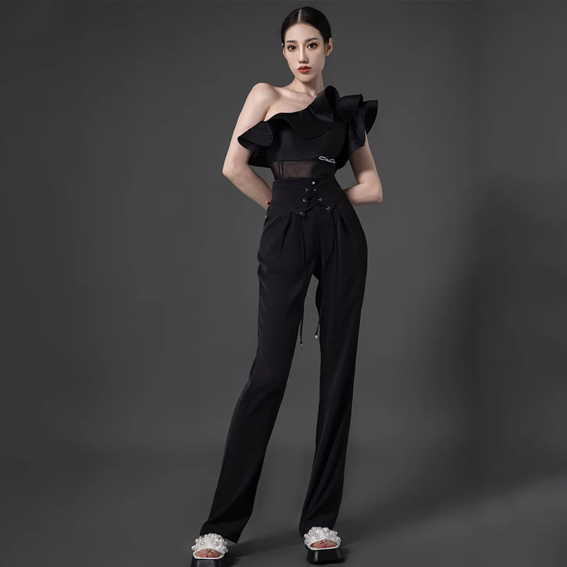 2026 Latin Dance Costumes For Women Sexy Latin Tops Black High-Waist Pants Practice Suit Chacha Smaba Latin Dance Wear DQS11889