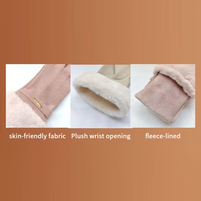 قفازات مريحة تعمل باللمس باللون البيج مع بطانة قطيفة - توفر حماية سميكة ودافئة للشتاء للترفيه في الهواء الطلق #6