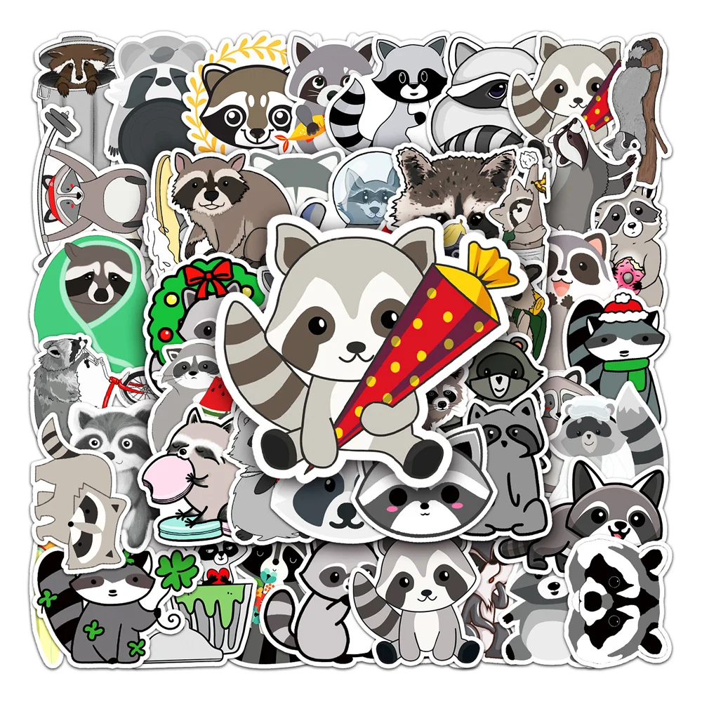 50-Pack Cute Cartoon Raccoon Personalized Graffiti Waterproof Sticker Animal Diy Mug Mobile Phone Trend Decal Decal