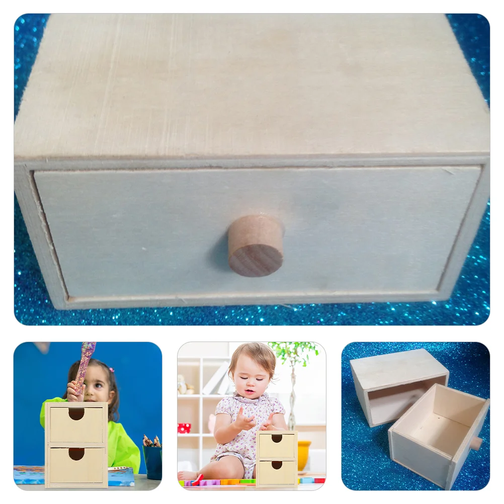 2pcs Unfinished Wooden Drawer Kids Graffiti Wooden Drawer Handmade Small Wood Drawer Unfinished Wood Crafts