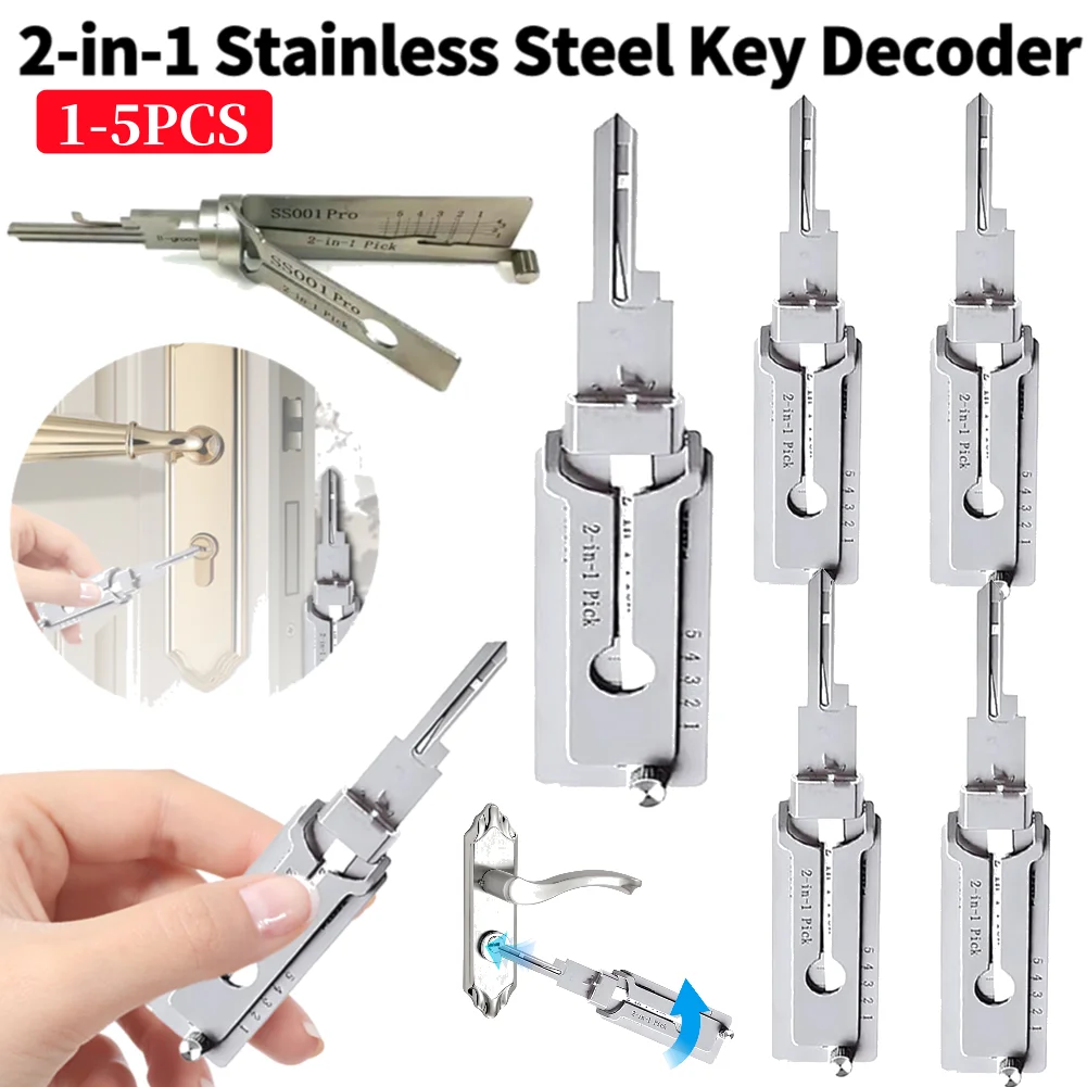 

1-5pcs 2 In 1 SS001 Stainless Steel Key Decoder Precision Hook & Pick Set Lock Decoder O-ring Pickup Kit Maintenance Repair Hand
