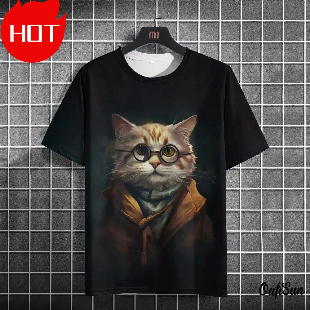 Camiseta con estampado de gato rockero para hombre y mujer, camisetas gráficas divertidas de manga corta con estética de música Punk Harajuku, ropa Unisex