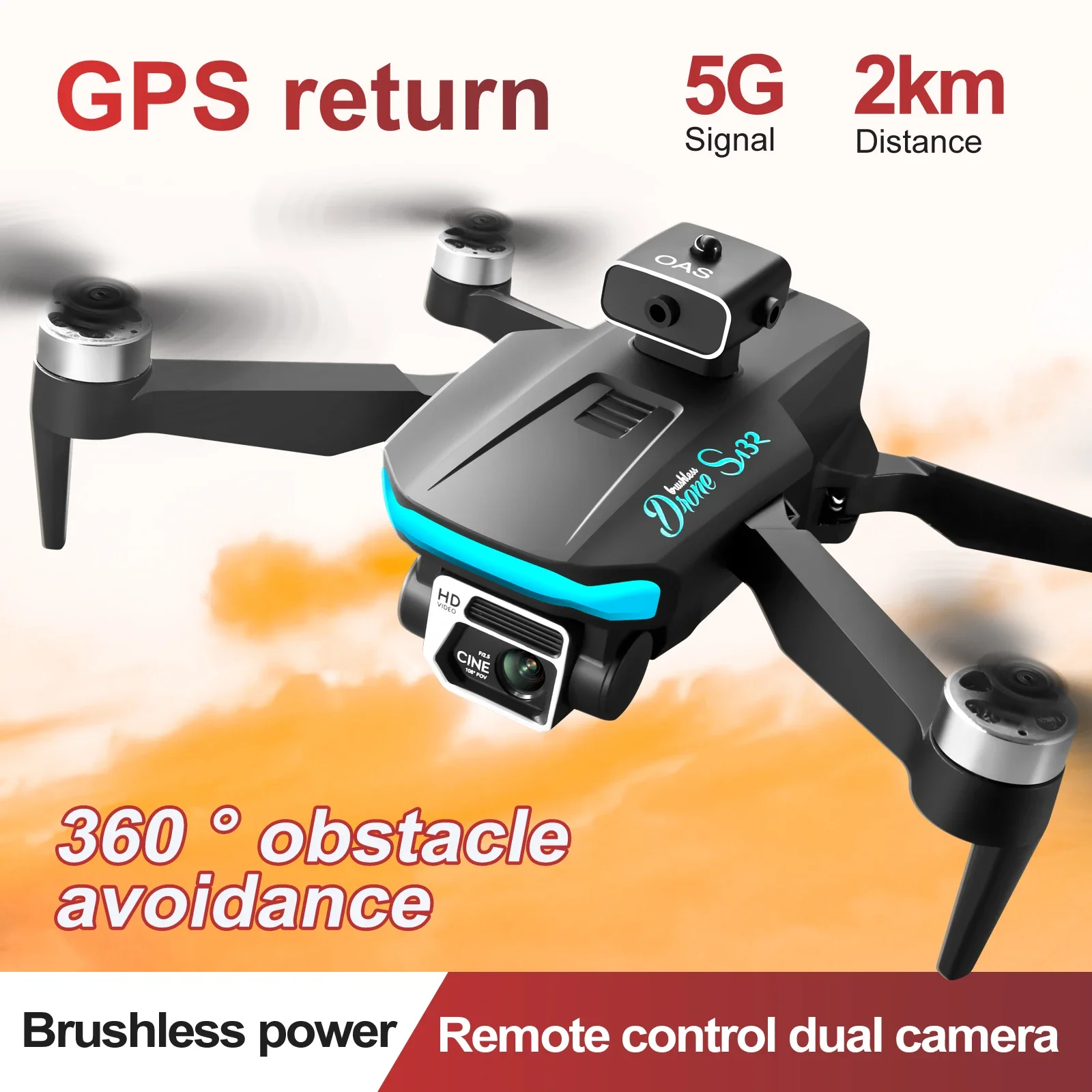 2024 New S132 Mini Drone GPS 8K Dual Camera HD Obstacle Avoidance Brushless Motor RC Helicopter Professional Quadcopter Dron Toy