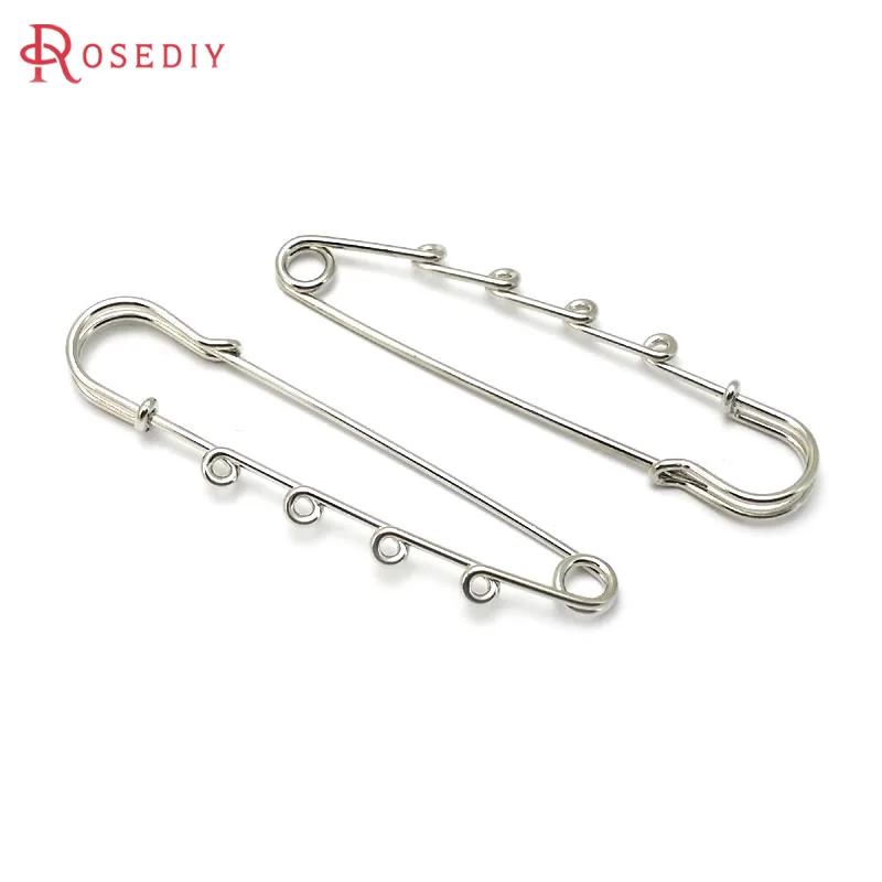 10PCS 75x17MM Imitation Rhodium Color Iron Brooch Base Brooch Pins 4 and 5 Hanging Hole Diy Jewelry Making Supplies Accessories