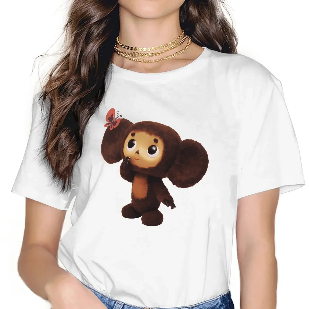 Cheburashka Cute Soviet Russian Cartoon Butterfly Tshirt Graphic Women Vintage Grunge Summer Streetwear Fibre Harajuku T Shirt