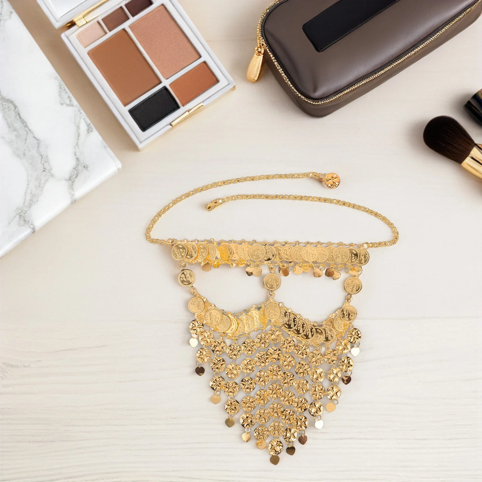 

Belly Dancing Face Golden Coin Accent Lightweight Women Face Veil For Stage Performance Tribal Dance Costume Accessory