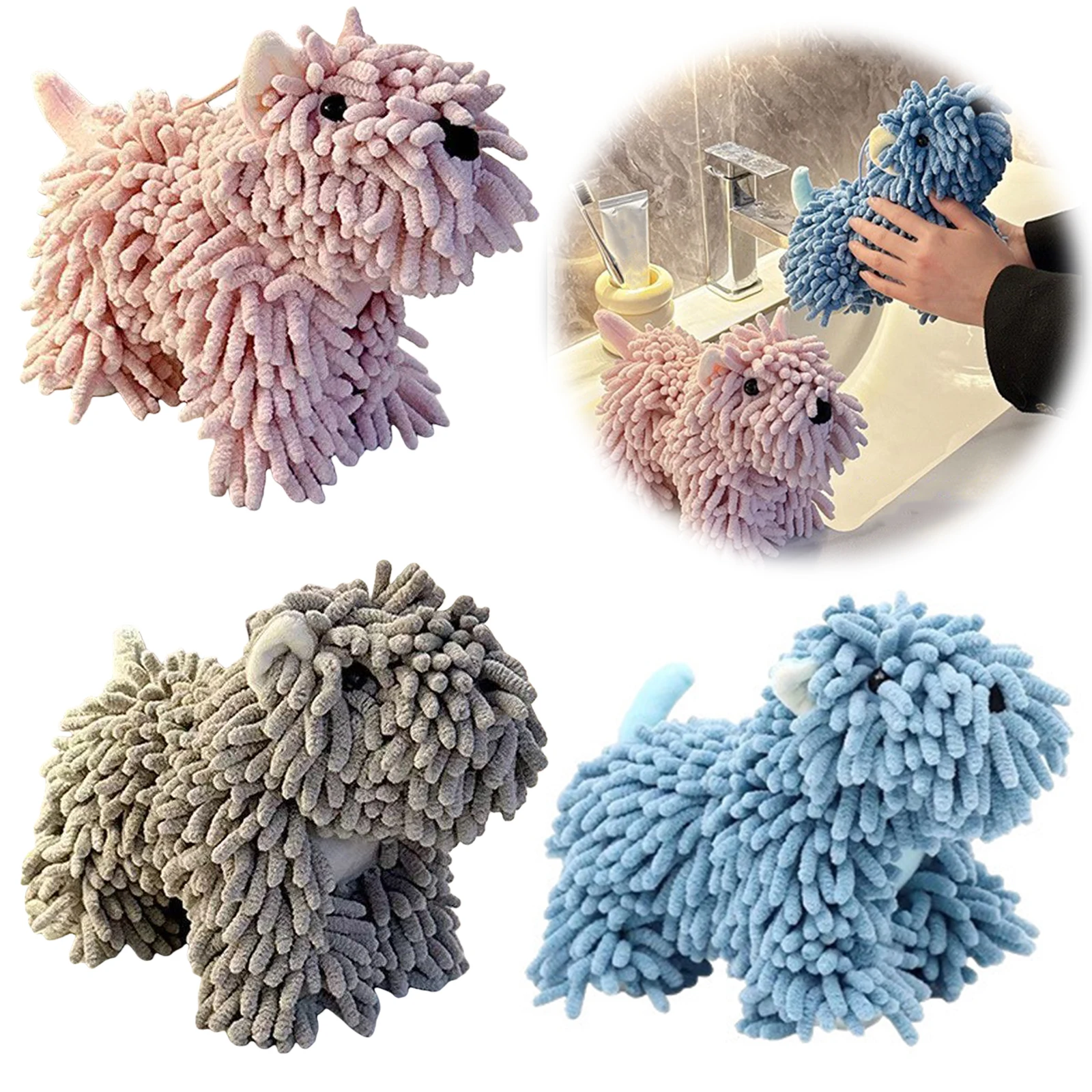 Soft Cute Cartoon Puppy Hand Towel For Kitchen And Bathroom Wall Mounted Hanging Fluffy Chenille Towel Absorbent Handball Towels