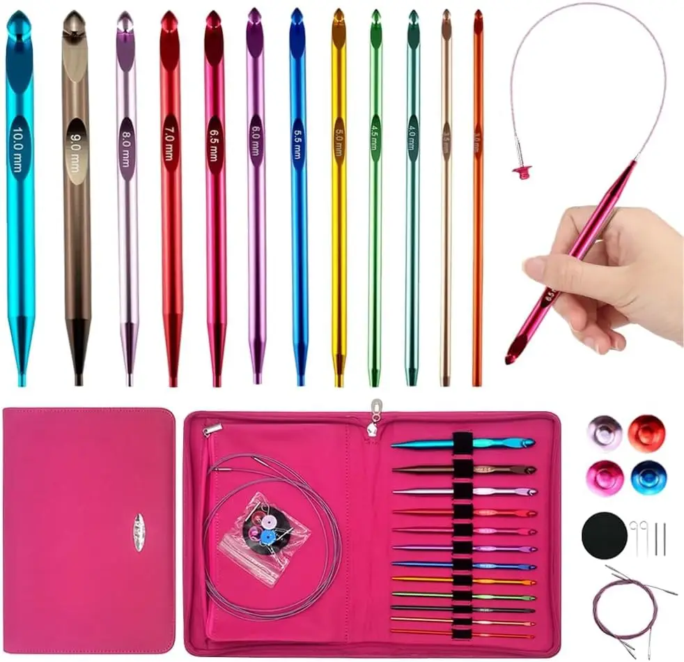 

Tunisian Crochet Hooks Set with Cables, Aluminum Interchangeable Crochet Needles 3mm-10mm