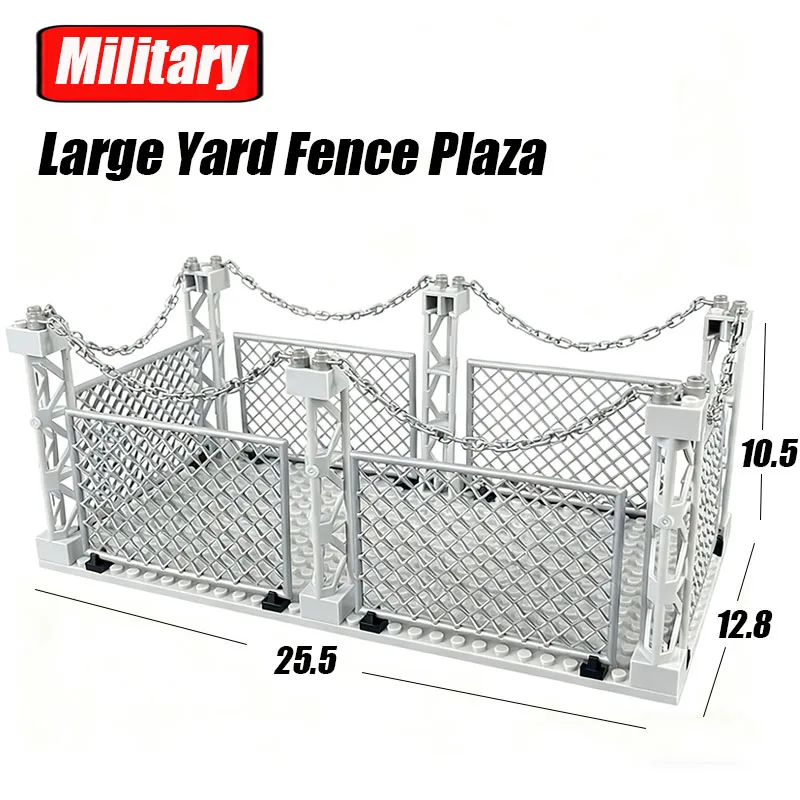 Cerca de isolamento de quintal militar da segunda guerra mundial, gaiola de praça, acessório do exército, proteção da cidade, modelo moc, placa de base, bloco de construção, tijolo, brinquedo infantil