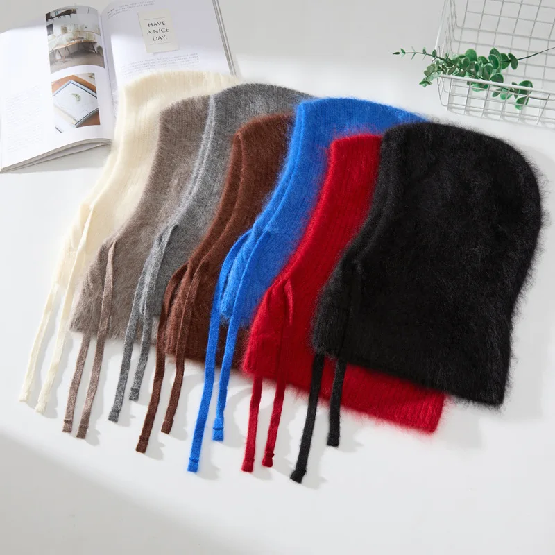 Various Colors Women Plush Scarf Hat Autumn Winter Simple Fashion All-Match Knitted Outdoor Riding Windproof Hat