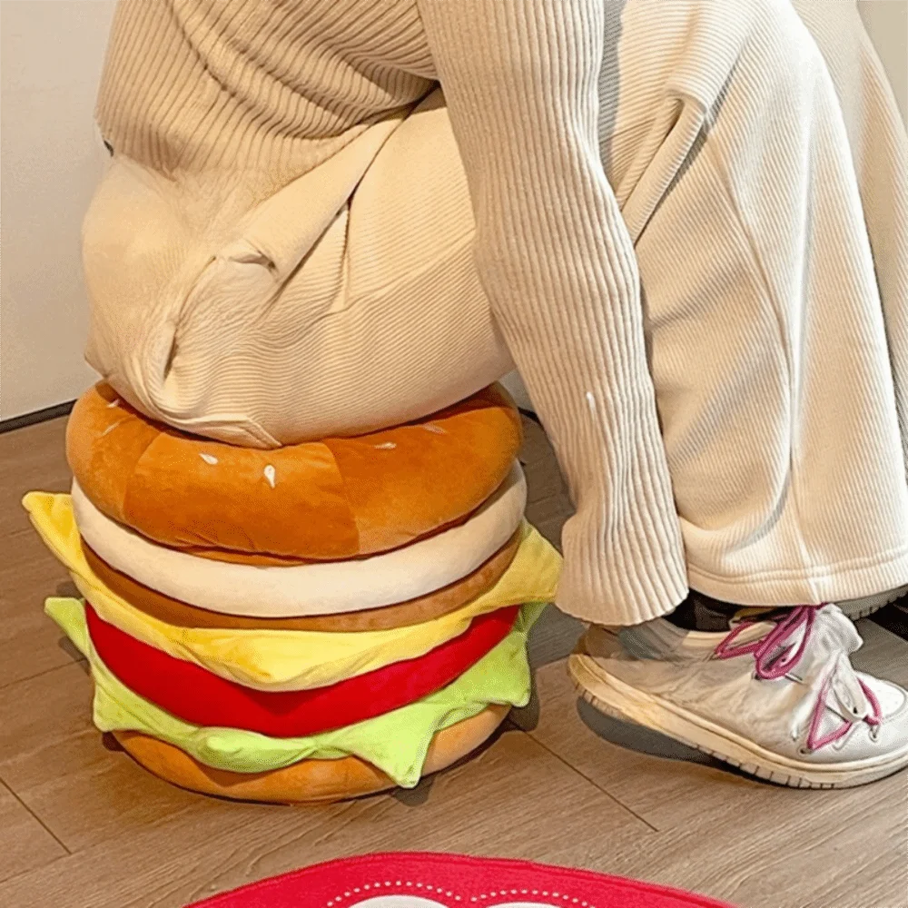 Cartoon Hamburger Storage Stool Decorative Hamburger Storage Ottoman Soft Space-saving Home Organizer Box Entryway