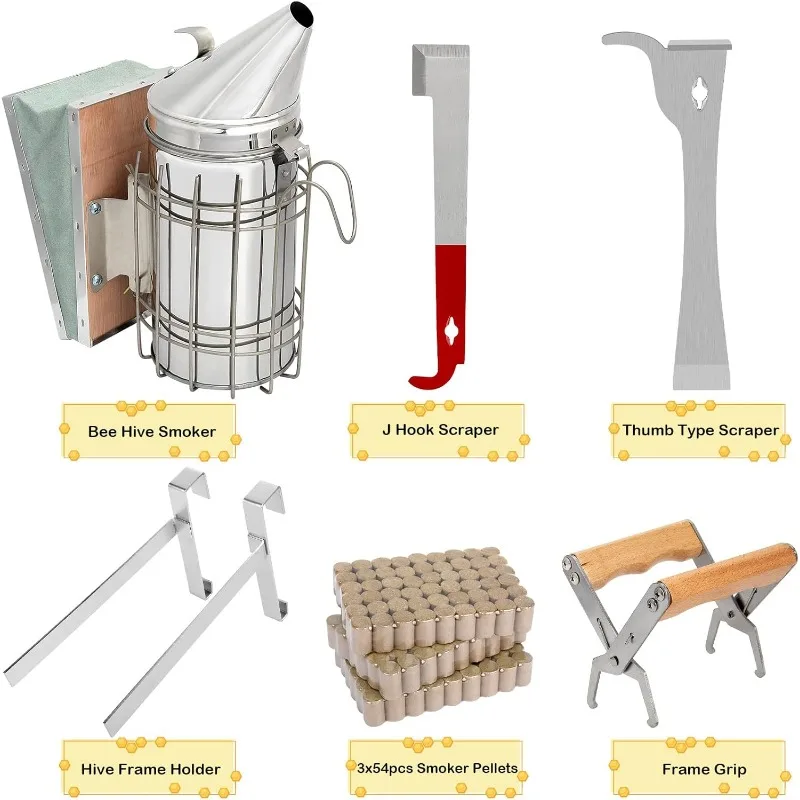 26pcs Beekeeping Supplies, Bee Keeping Starter Kit, Beekeeping Hive Tool with Bee Smoker, Bee Keeping Supplies-All Kit