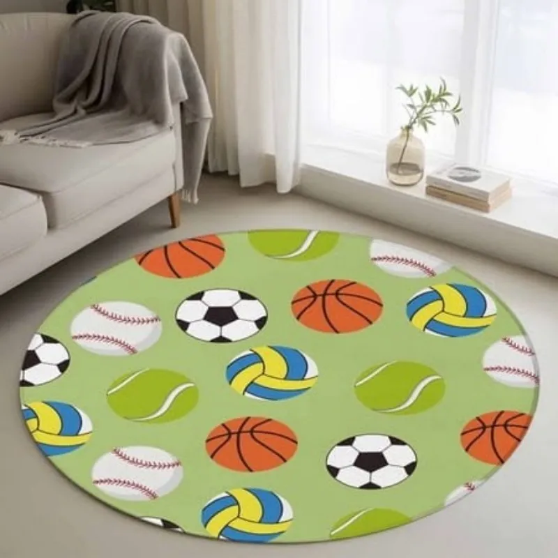 Sports Ball Pattern Area Rugs Living Room Soccer Basketball Print Carpet Round Rug Playroom Decor Floor Mat Bedroom Chair Mats