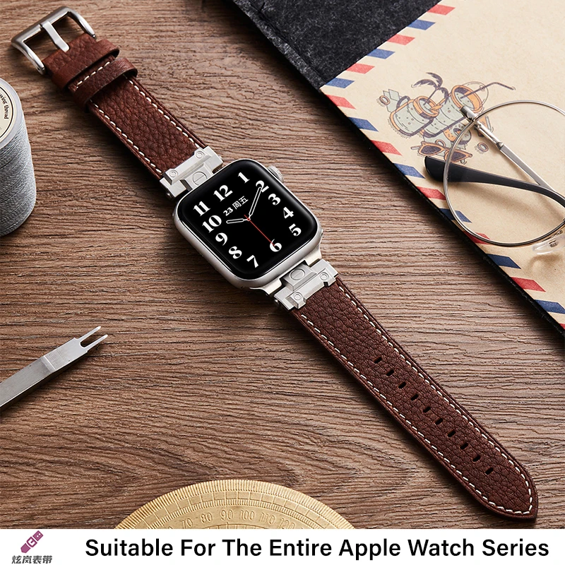 Cinturino stile meccanico modello Litchi per Apple Watch Ultra 2 cinturino in pelle vintage per adattatori iWatch dal design raffinato e durevole 46 mm
