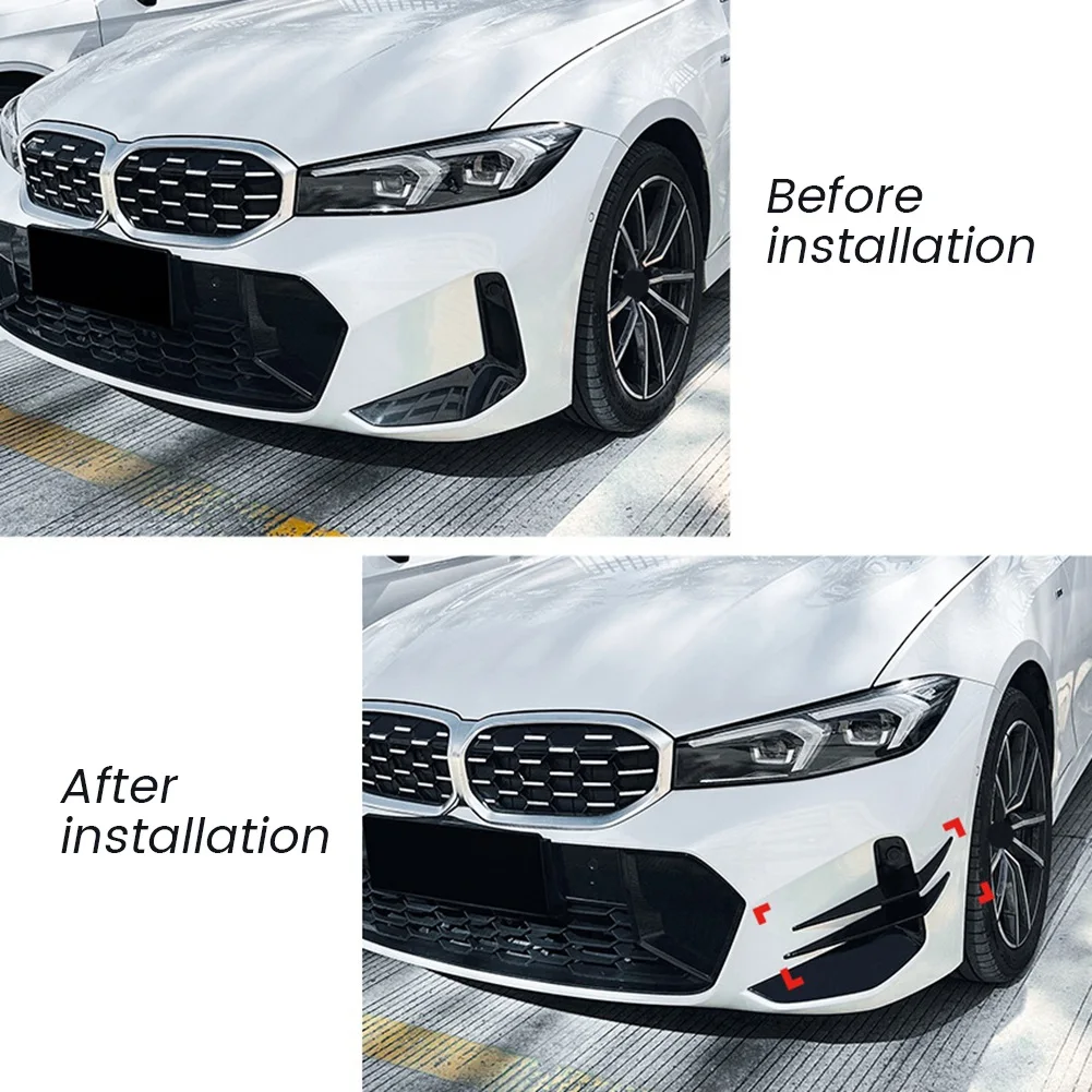 Car Gloss Black Front Bumper Side Canards Splitter Spoiler Fog Lamp Air Vent Trim for BMW G20 G21 LCI M Sport 2023+