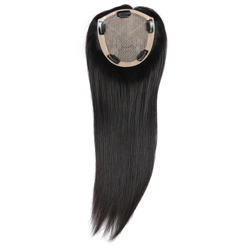 

Light Weight Density 110-120% European Remy Human Hair Silk Base Topper For Women Straight Hair Color 1B