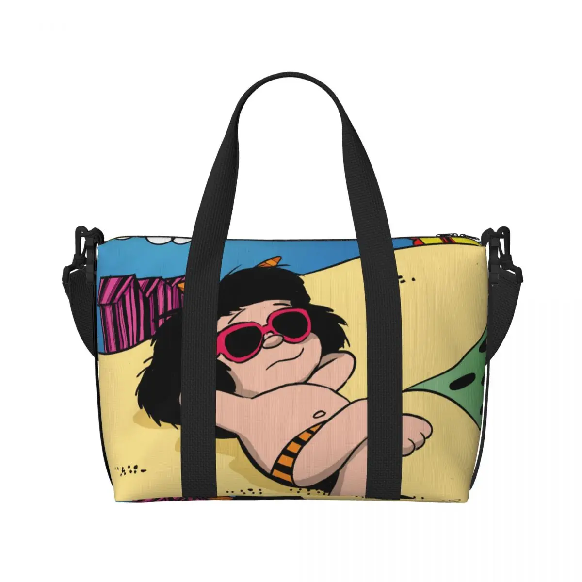 Benutzerdefinierte kostenlose Happy Mafalda Einkaufstasche Frauen große Kapazität Cartoon Anime Strand Gym Reisetaschen