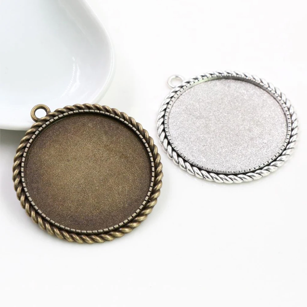 5pcs/lot 35mm Inner Size Antique Bronze and Silver colors plated Fashion Style Cabochon Base Setting Charms Pendant