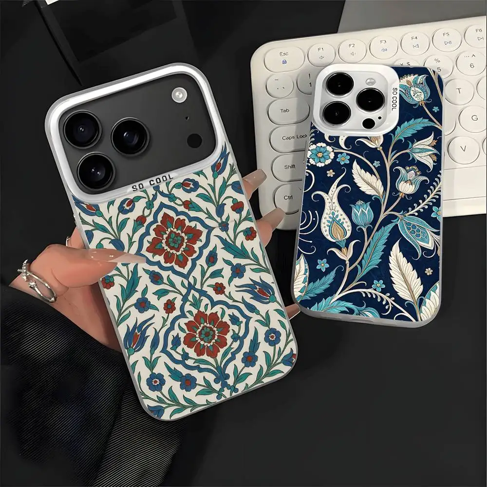 

Art Iznik Tile Patterns Phone Case For iPhone 17,16,15,14,13,12,11,Pro,XS,Max,Plus,Mini,SE4,E White Matte Shockproof Cover