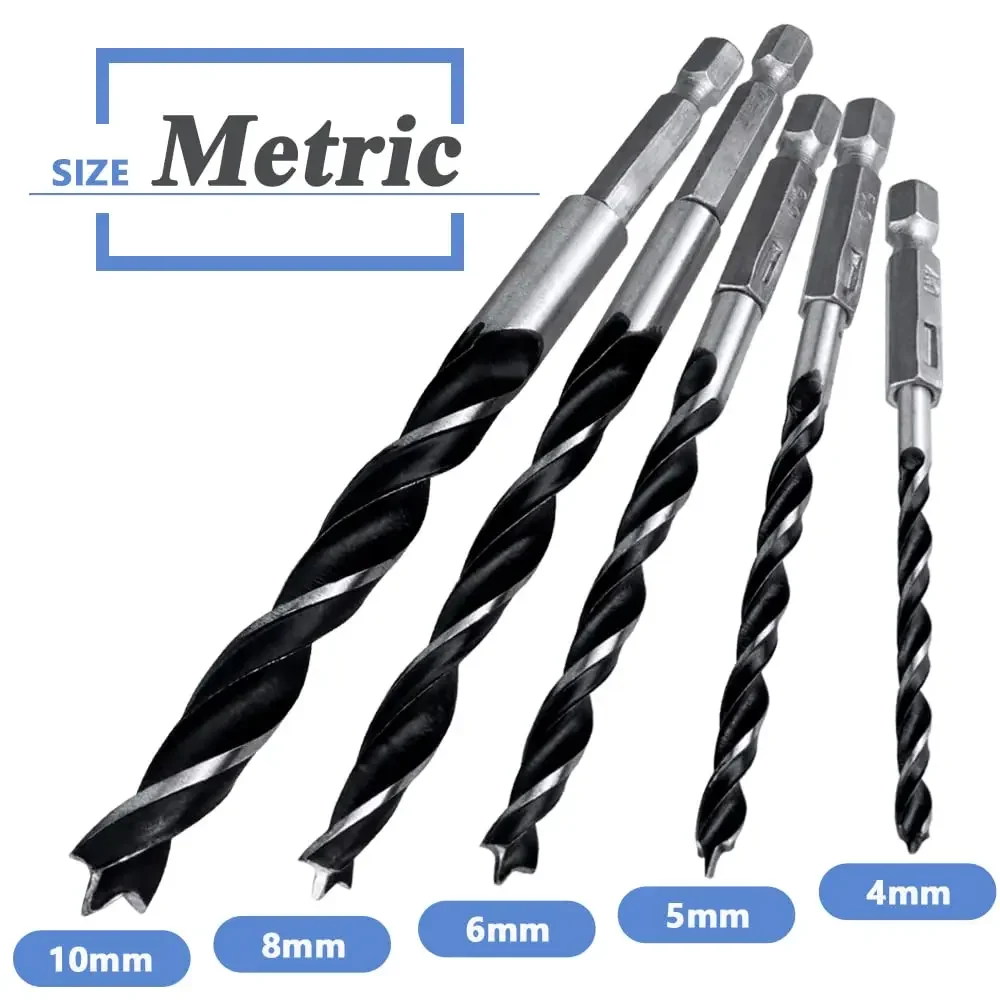 Prodrill 5pcs HSS Brad Point Twist Drill Bits 1/4 Inch Hex Shank Quick Change Twis Set for Woodworking Dowel 4 5 6 8 10mm