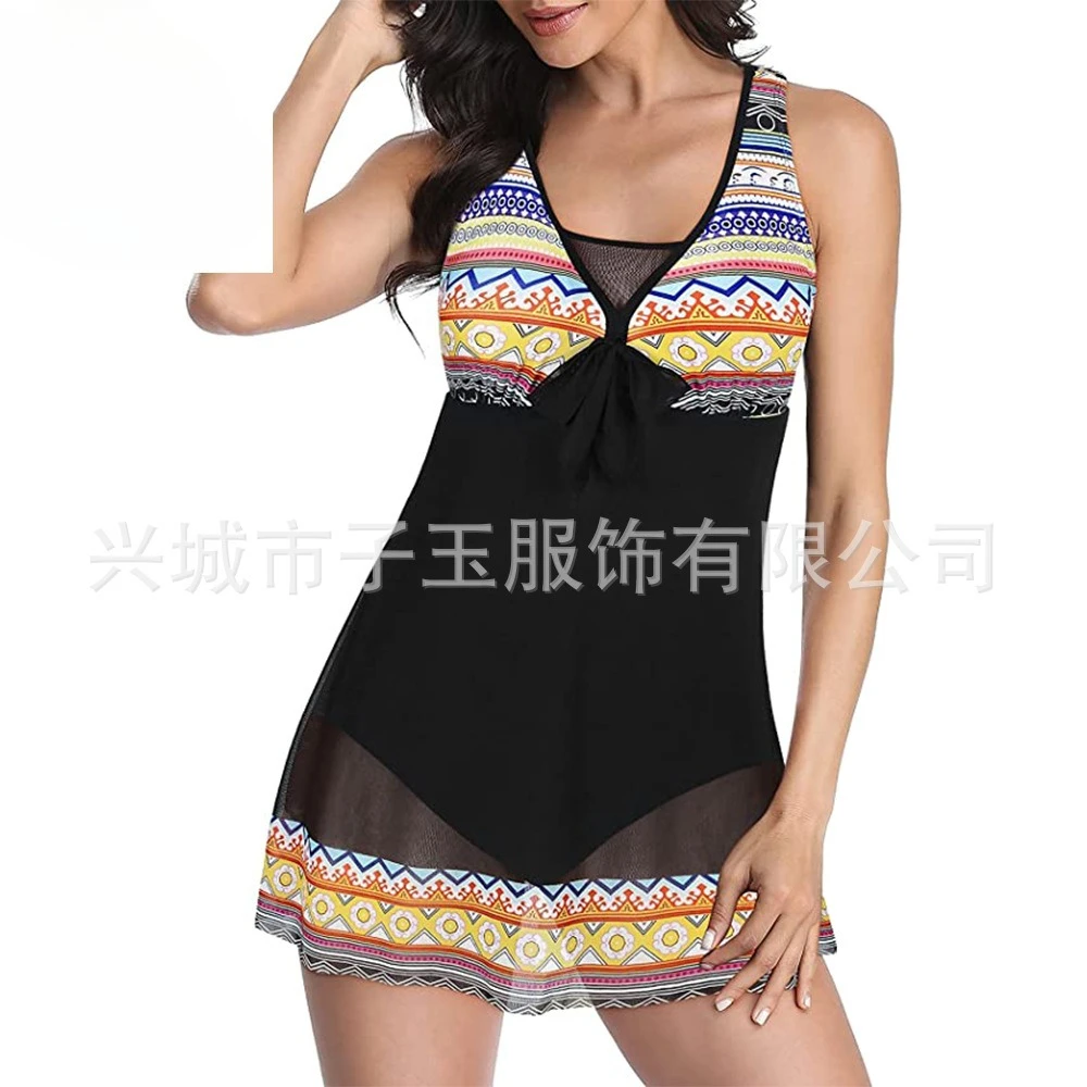 

Plus Size One-piece Swimsuit Women's Sexy Mesh Print Conservative Swimsuit
