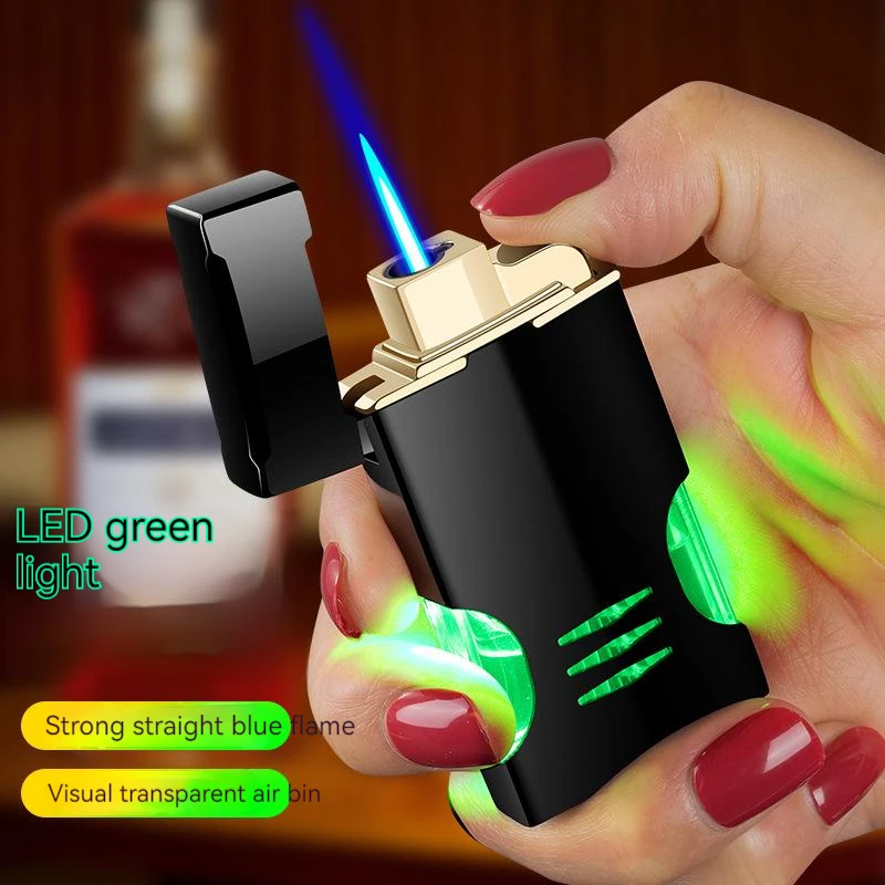 Windproof Cigarette Torch Lighters Metal LED Blue Flame Jet Lighter Butane Gas Refillable Smoking Lighter Novel Gift Gadgets