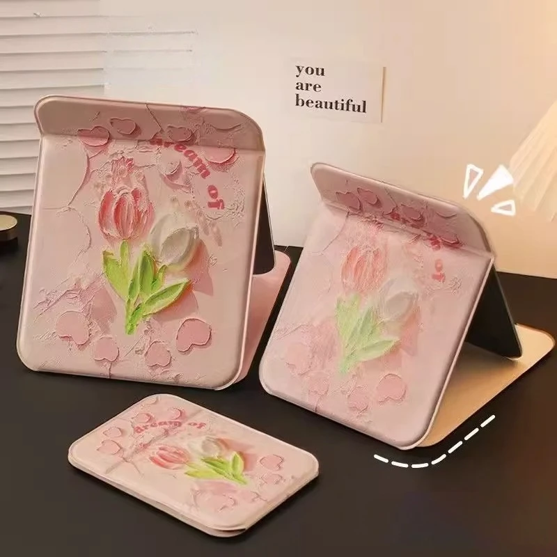 

Sticker Foldable Mirror Travel Rectangle Art Kawaii Aesthetic Mirror Macrame Standing Miroir Decoratif House Accessories