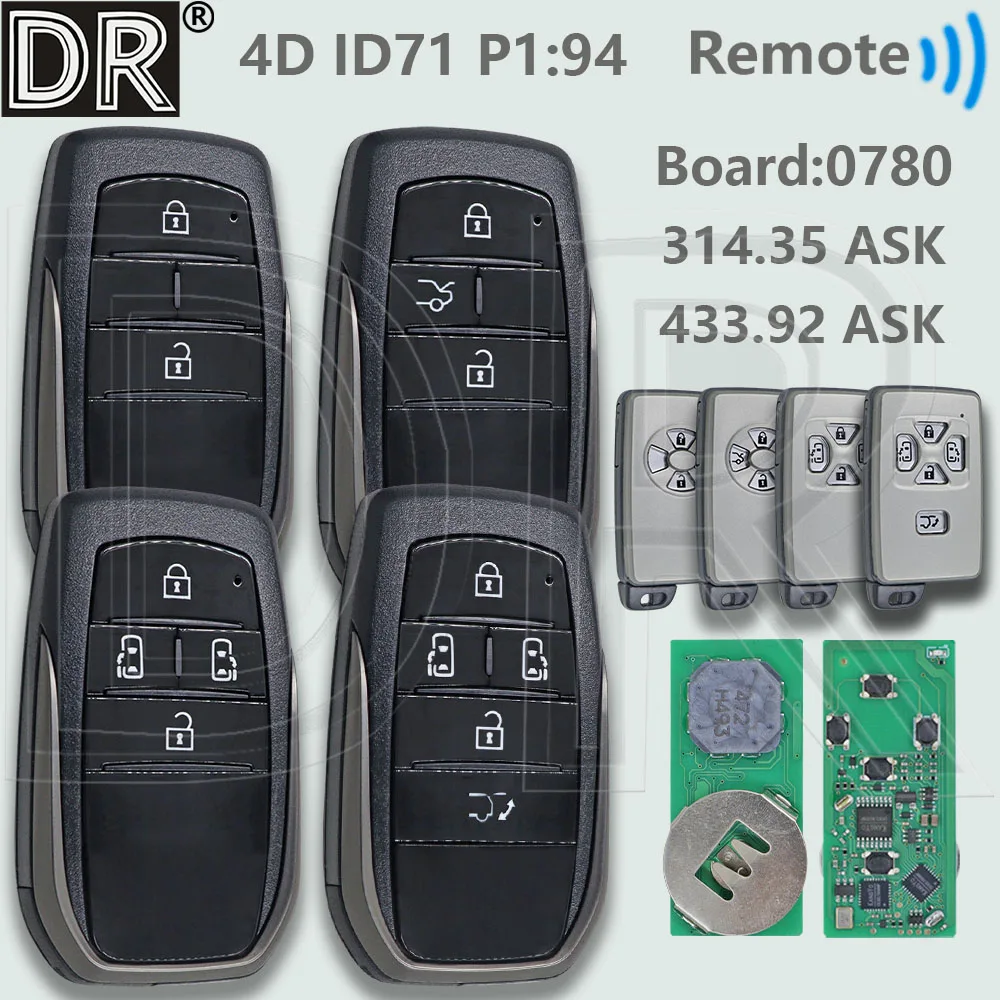 DR 314.35ASK/433.92ASK 4D ID71 P1:94 Proximity Car Remote Key For Toyota Corolla Camry Previa Auris Rav4 Yaris Alphard Vellfire