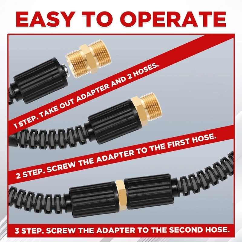 Pressure Washer Hose Adapter Set with 22mm Male-End Metal Adapter, Center Wrench Grip and Thread-Seal Tape for high quality