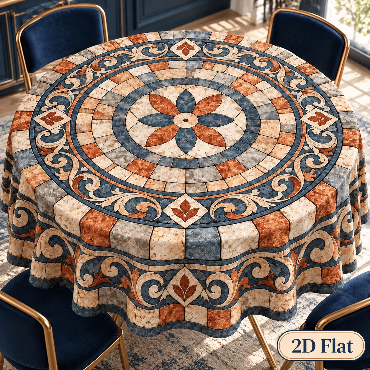 1pc Blue-Grey Retro Stone-Effect Round Tablecloth, suitable for Christmas gatherings, birthday parties, and festive banquets