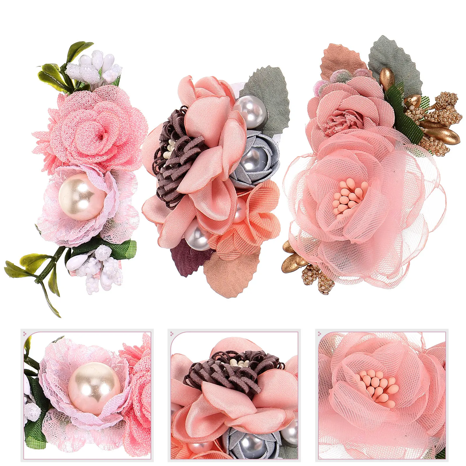 

Набор из 3 шт. искусственных цветочных заколок для волос премиум-класса из ткани, с многослойным дизайном лепестков, для девочек, для вечеринок