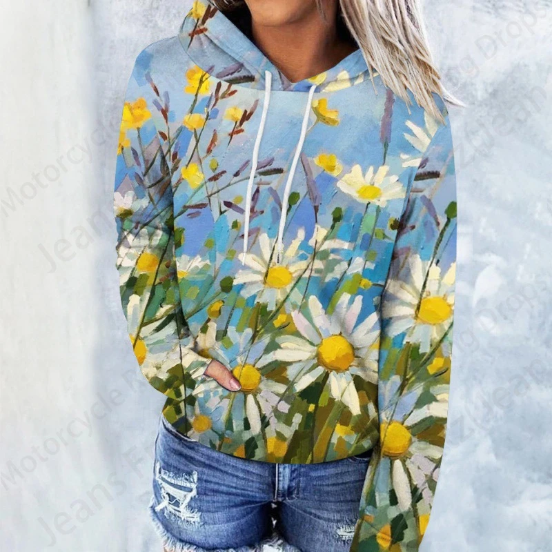 Floral Daisy 3d Print Hoodie Women Fashion Oversized Hoodies Women Sweats Coat Hooded Sweats Pullover Women\'s Clothing Flower