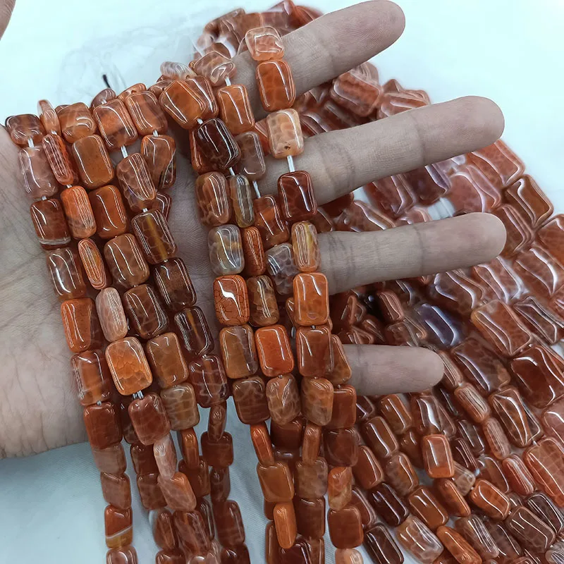 New Natural Stone Beads Square Cutting 8*12mm Red Fire Agate, Mix Color for DIY Bracelet Necklace 15 Inches Wholesale Gift