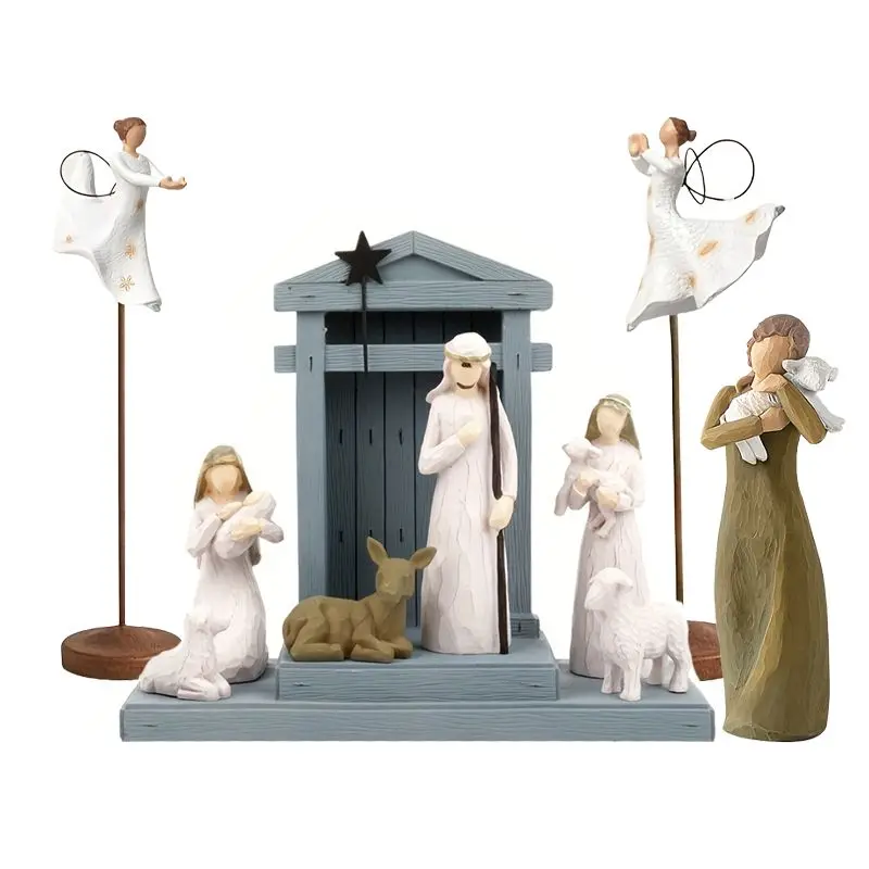 Holy Family Nativity Premier Plus Shepherds, Animals and Angels Decorative Figurines Home Decoration Crafts Accessories