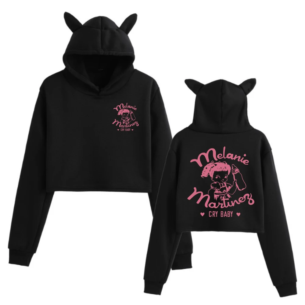 Melanie Martinez Cry Baby Moletom de manga comprida feminino fofo gato crop top hip hop com capuz