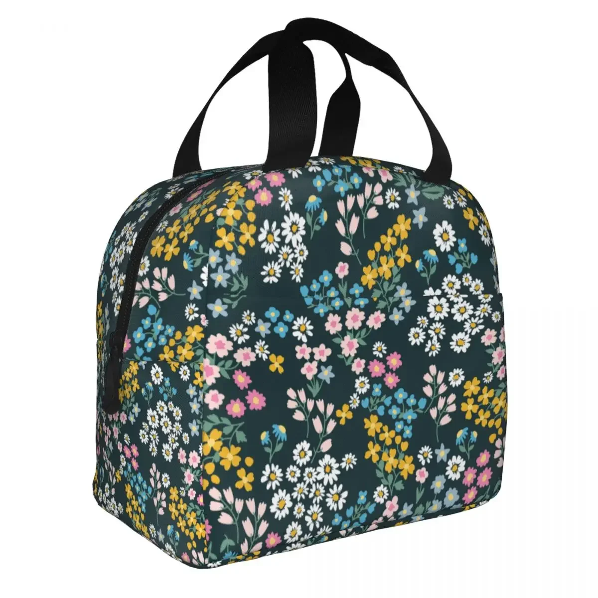 Colorful Garden Flowers Lunch Bag Portable Insulated Ox Cooler Bags Thermal Work Lunch Box for Women Girl