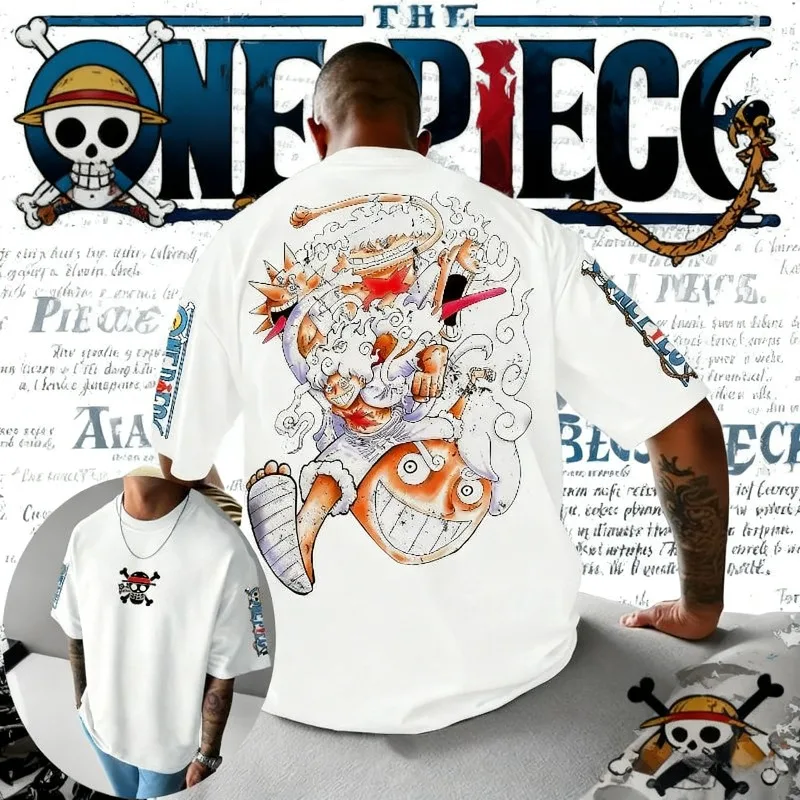 

2025 Summer One Piece Animation Brand 100% Cotton Gear 5, Nika Form Monkey D. Luffy Printed T-shirt for Men and Children Casual
