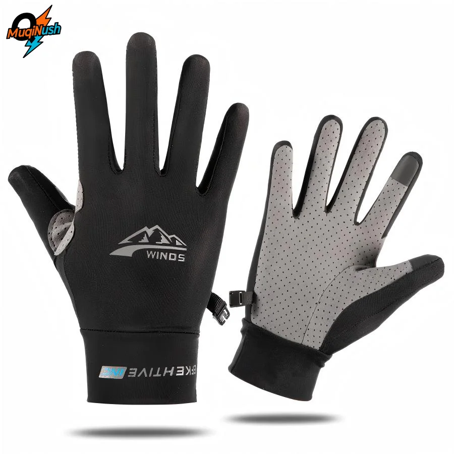 

MuqiNush Sports Gloves Bicycle Ice Silk UV Protection Gloves Thin Design Fingerless Breathable For Fitness Hiking Fishing